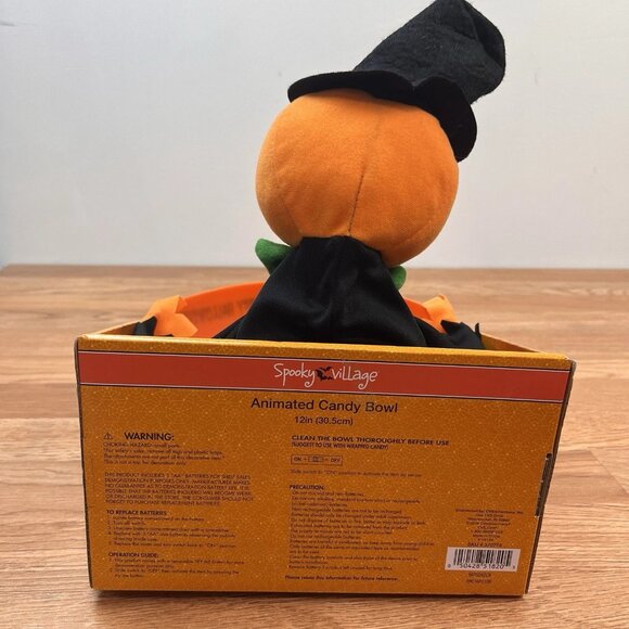 Spooky Village Animated Candy Bowl Halloween Pumpkin Man 12" Dish NEW - Picture 6 of 9